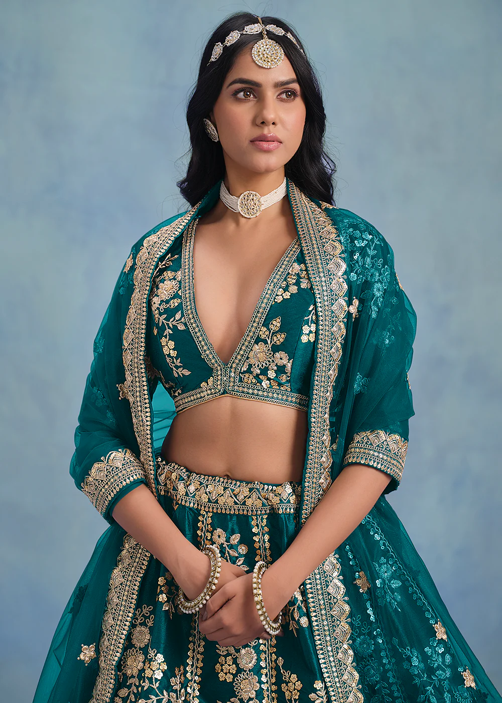Designer Rama Green Art Silk Wedding Lehenga Choli - Image 2