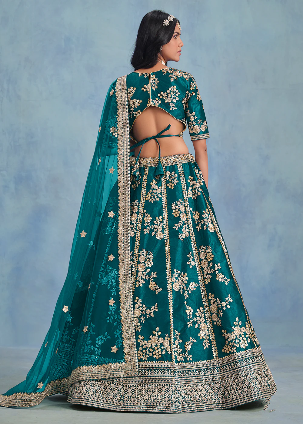 Designer Rama Green Art Silk Wedding Lehenga Choli - Image 3