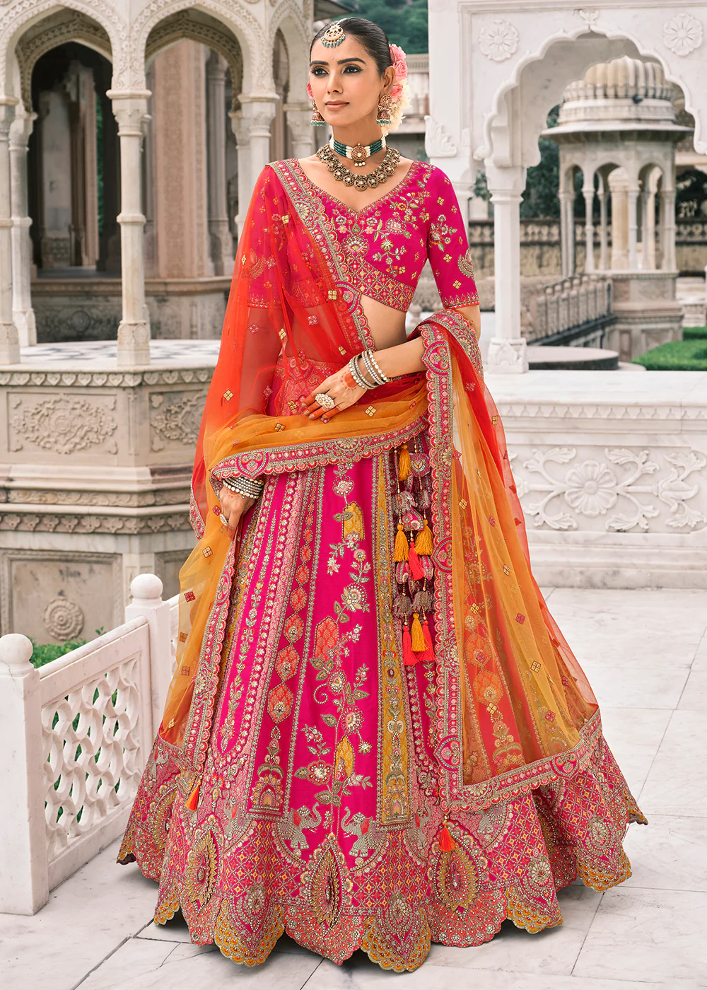 Designer Rani Pink Bridal Silk Lehenga Choli