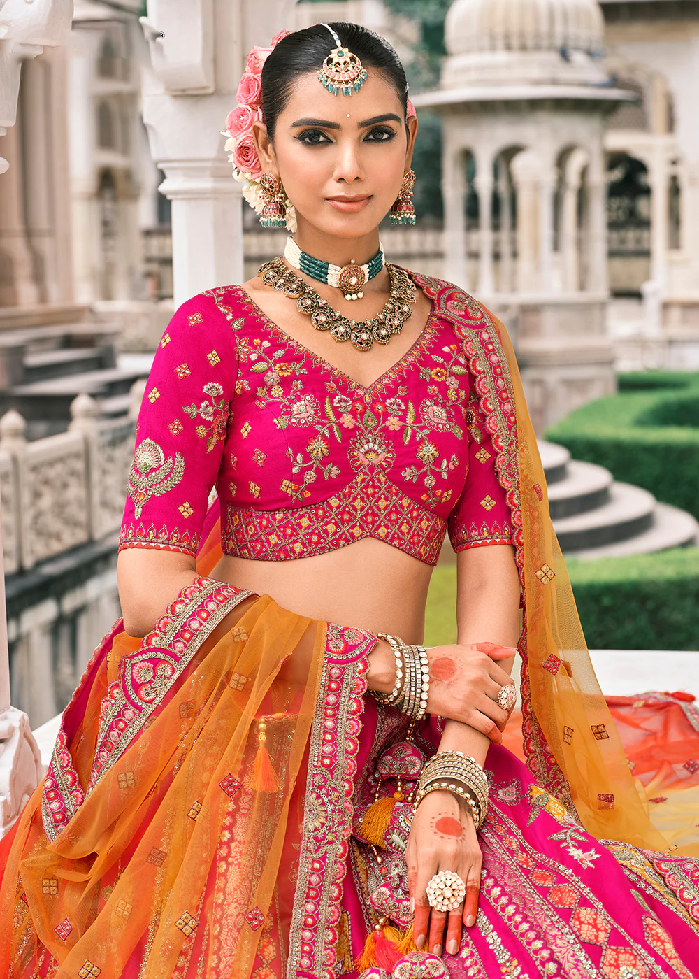 Designer Rani Pink Bridal Silk Lehenga Choli - Image 2