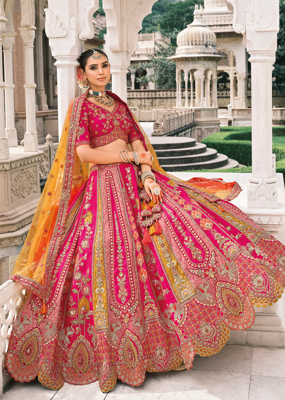 Designer Rani Pink Bridal Silk Lehenga Choli - Image 3