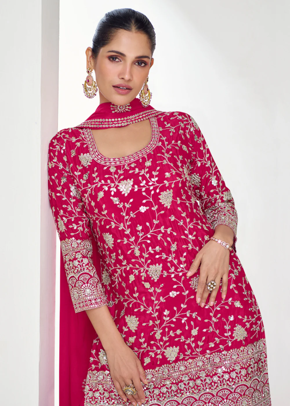 Designer Rani Pink Embroidered Festive Gharara Suit - Image 2