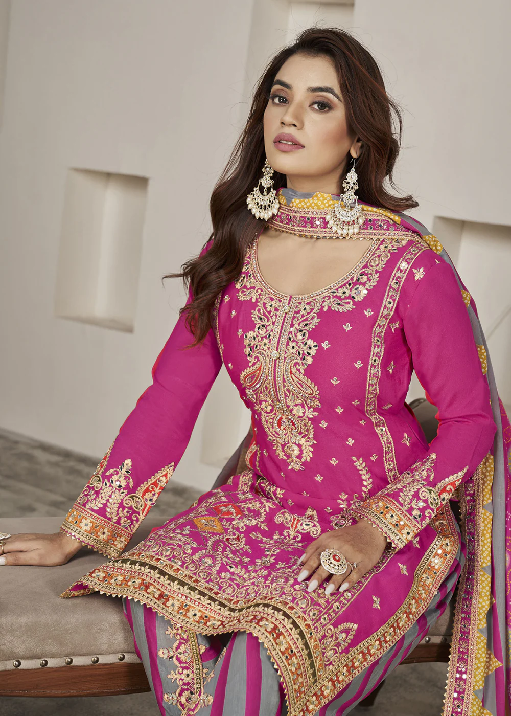 Designer Rani Pink Punjabi Style Dhoti Style Salwar Suit - Image 4