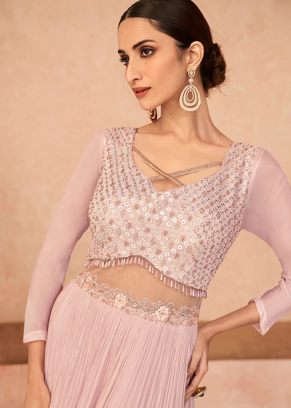 Designer Rose Pink Sequins Embroidered Party Lehenga - Image 2
