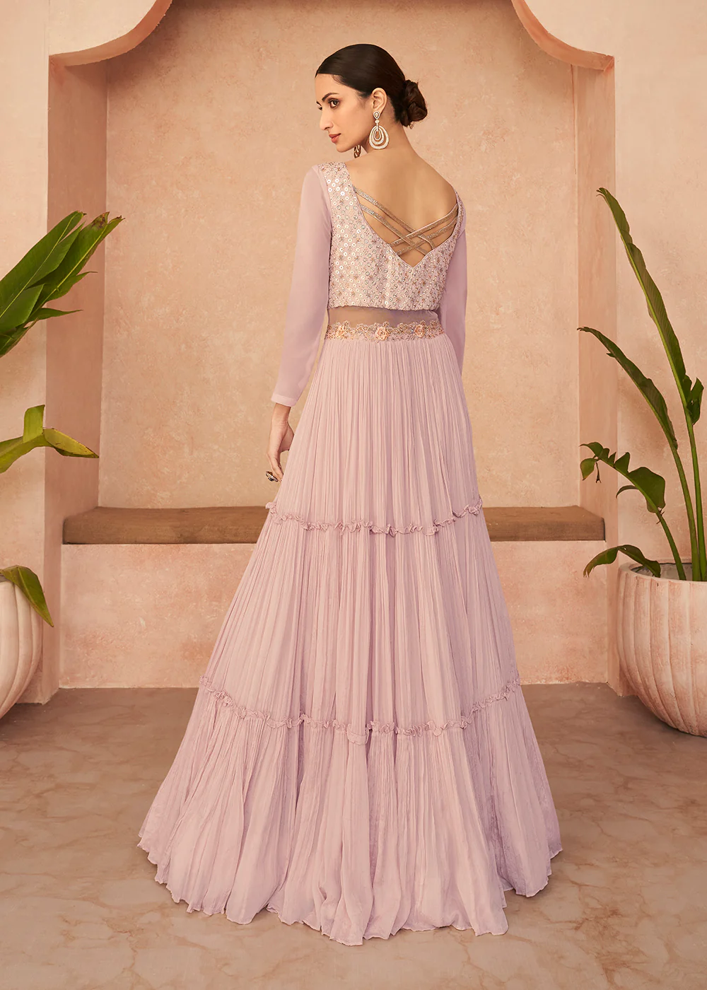 Designer Rose Pink Sequins Embroidered Party Lehenga - Image 3