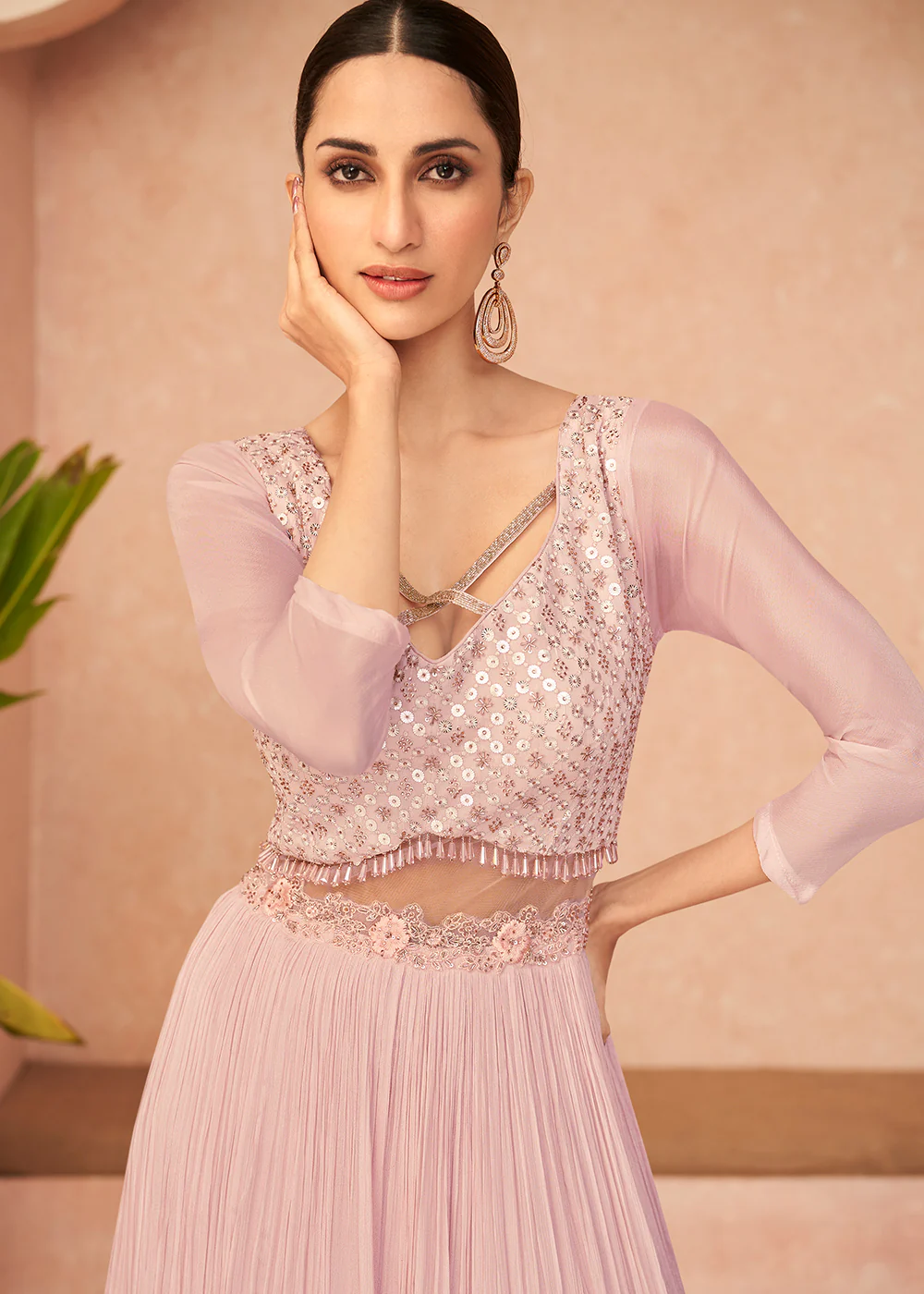 Designer Rose Pink Sequins Embroidered Party Lehenga - Image 4
