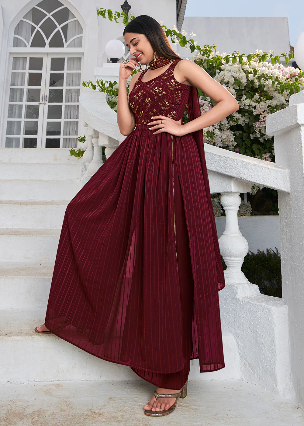Designer Splendid Maroon Party Style Palazzo Salwar Suit - Image 3