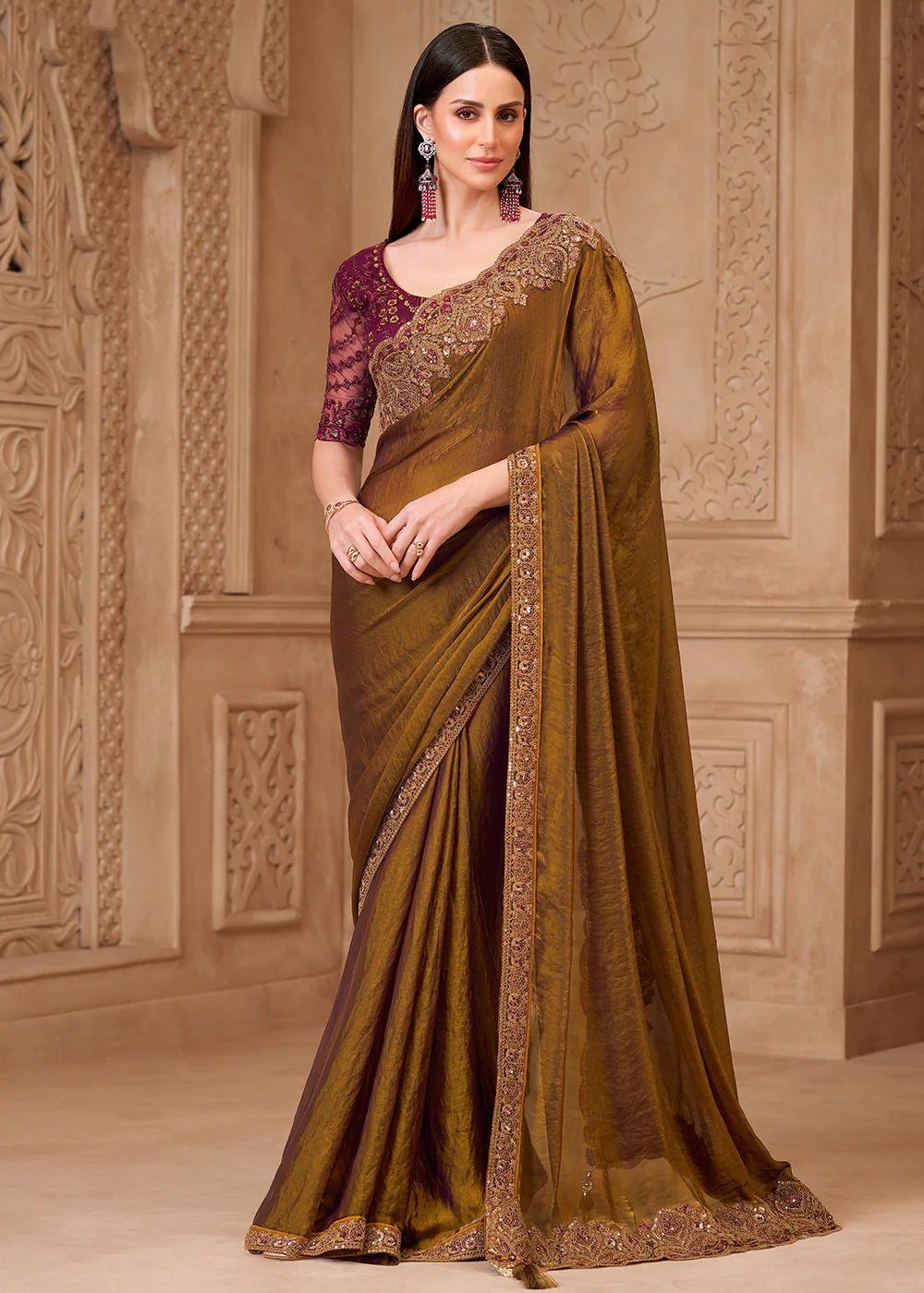 Designer Style Green Embroidered Wedding Saree
