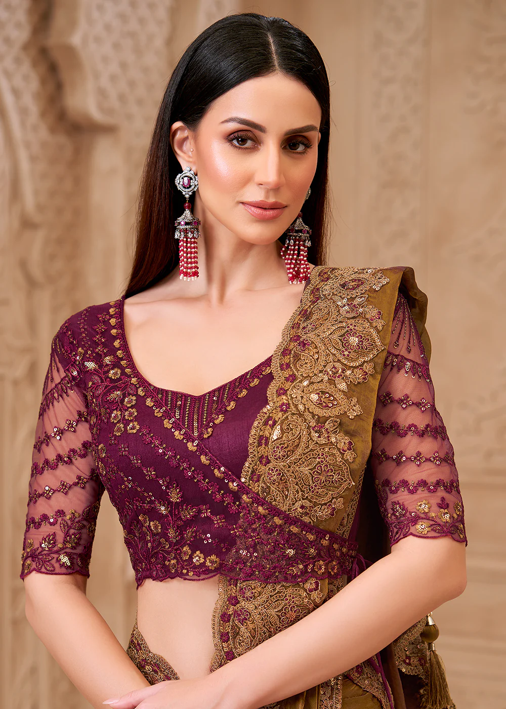 Designer Style Green Embroidered Wedding Saree - Image 2