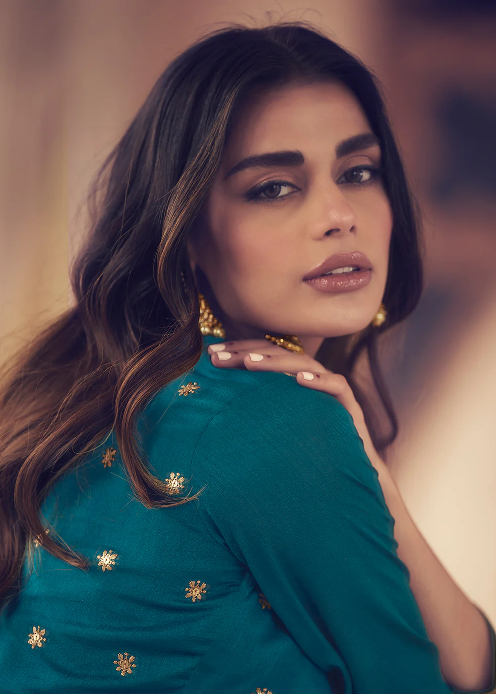 Designer Teal Blue Silk Floor Length Anarkali Suit - Image 4