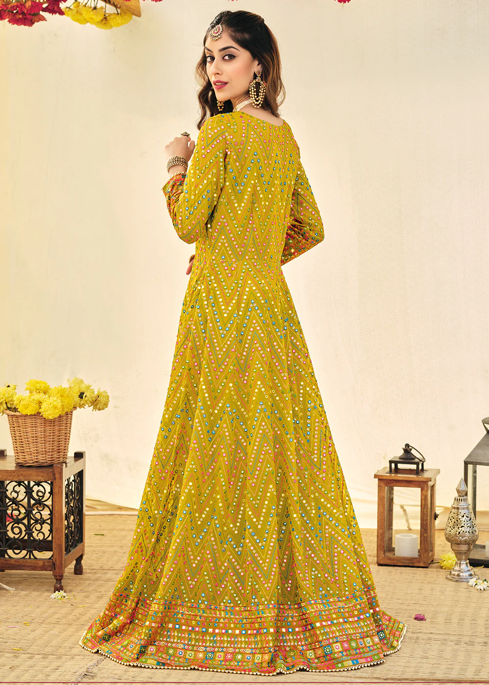 Designer Yellow Embroidered Georgette Anarkali Suit - Image 3