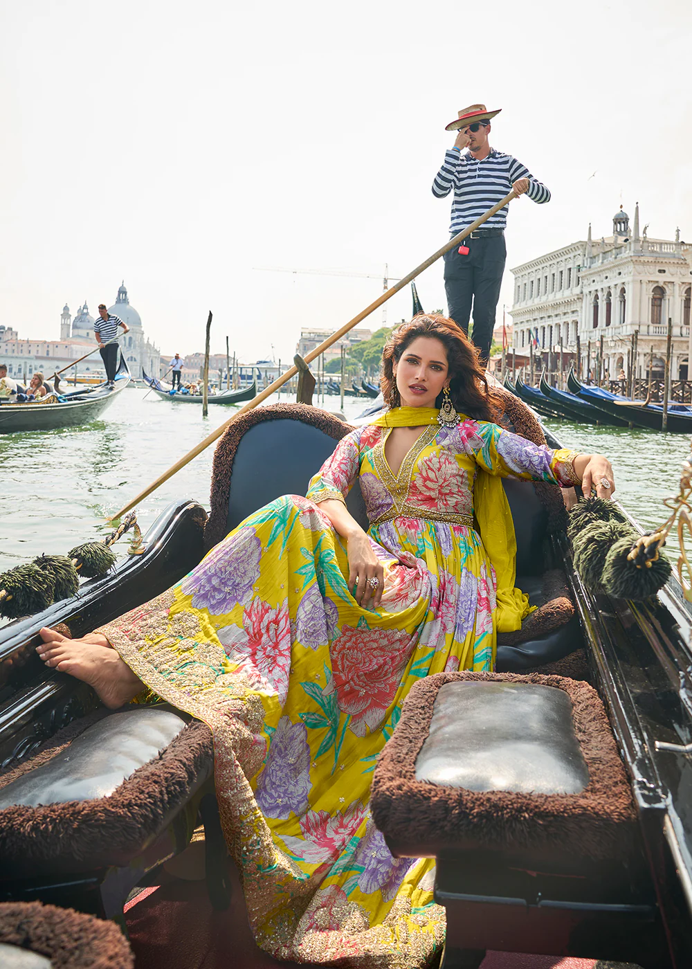 Digital Embroidered Green Chinnon Festive Anarkali Gown - Image 4