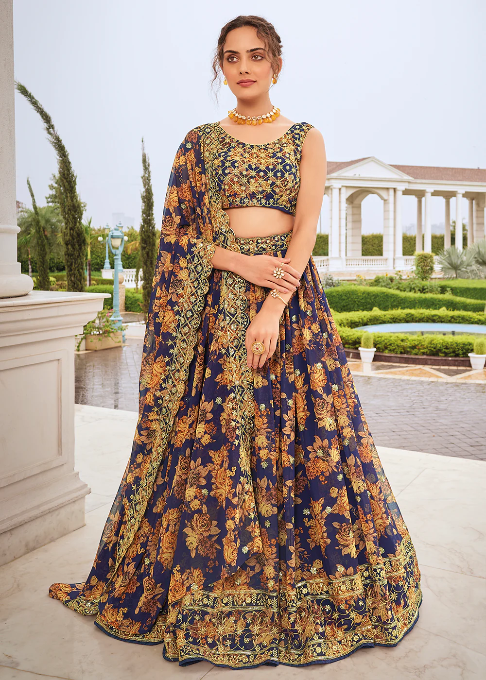 Digital Printed Multicolor Blue Designer Trendy Lehenga Choli