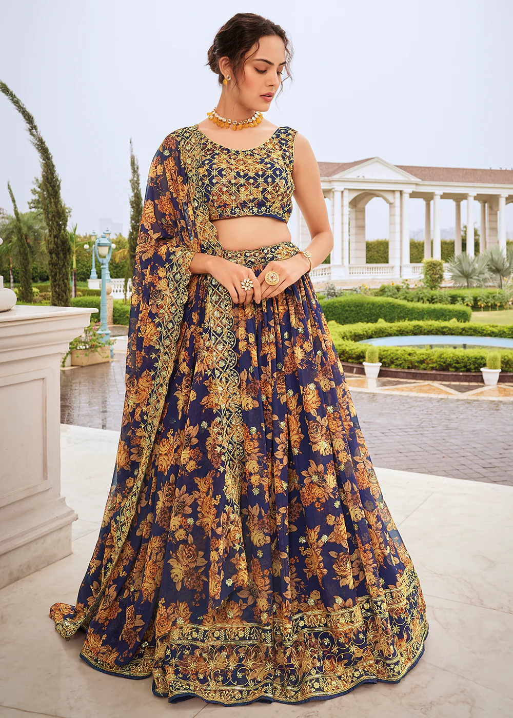 Digital Printed Multicolor Blue Designer Trendy Lehenga Choli - Image 3
