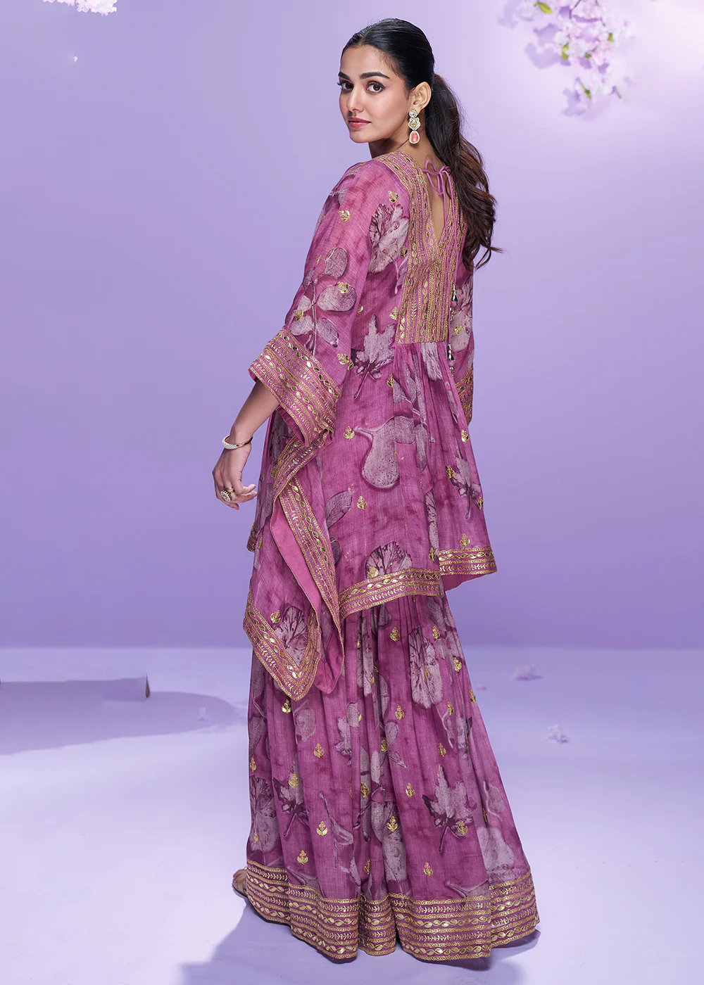 Digital Printed Onion Georgette Kaftan Style Gharara Suit - Image 3