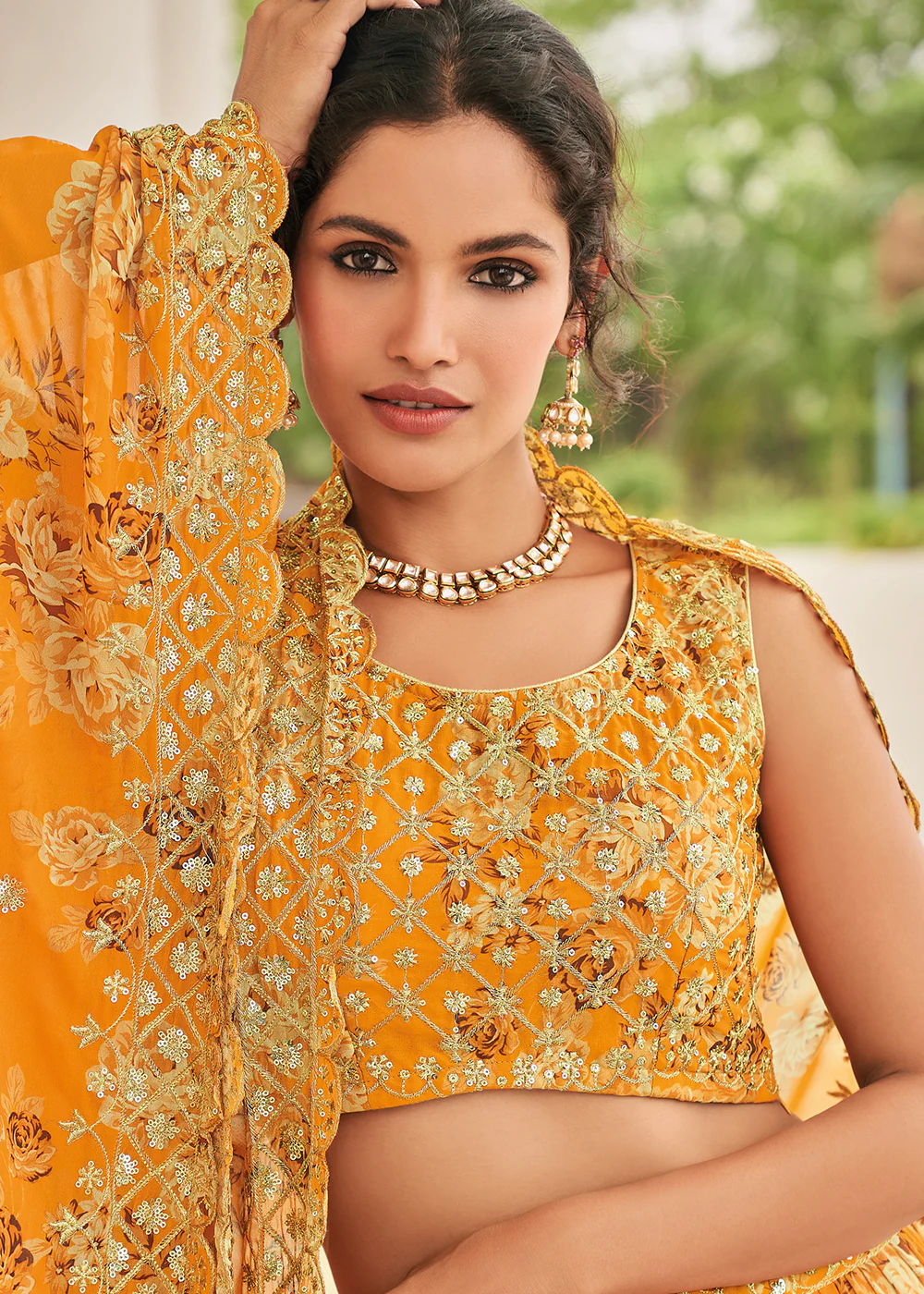 Digital Printed Yellow Designer Trendy Lehenga Choli - Image 2