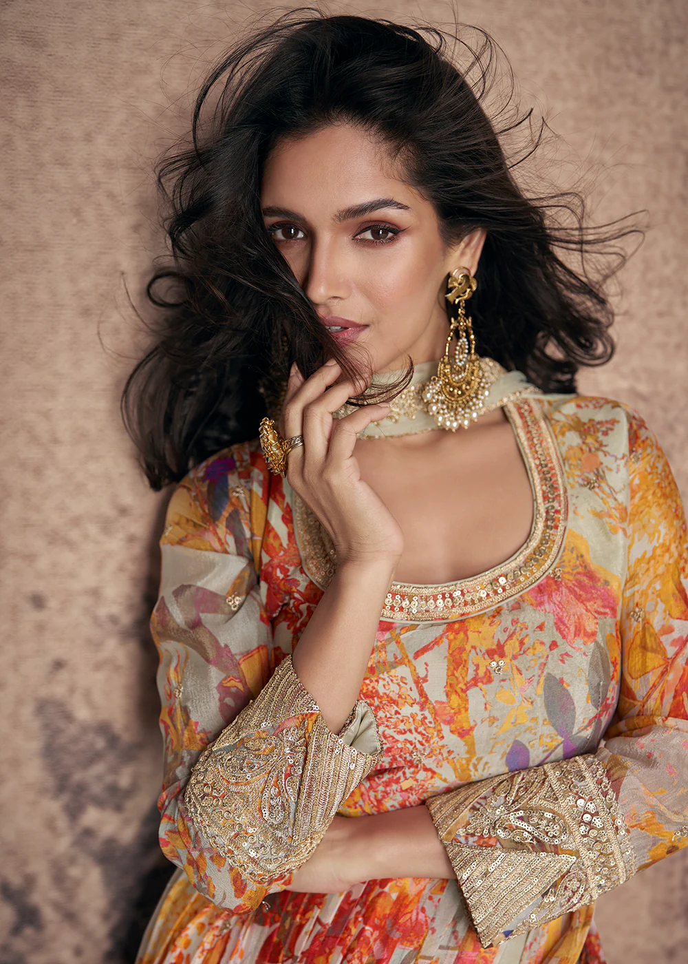Digital Printed & Zari Embroidered Anarkali Suit in Green - Image 4