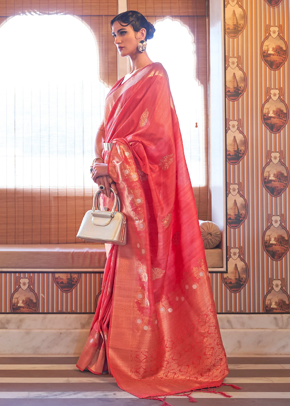 Dior Pink Tussar Banarasi Silk Designer Saree