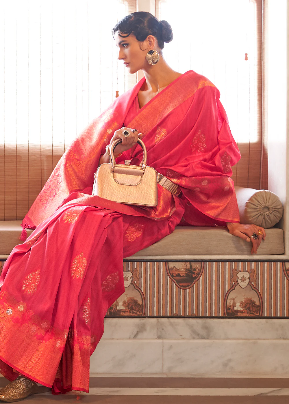 Dior Pink Tussar Banarasi Silk Designer Saree - Image 2