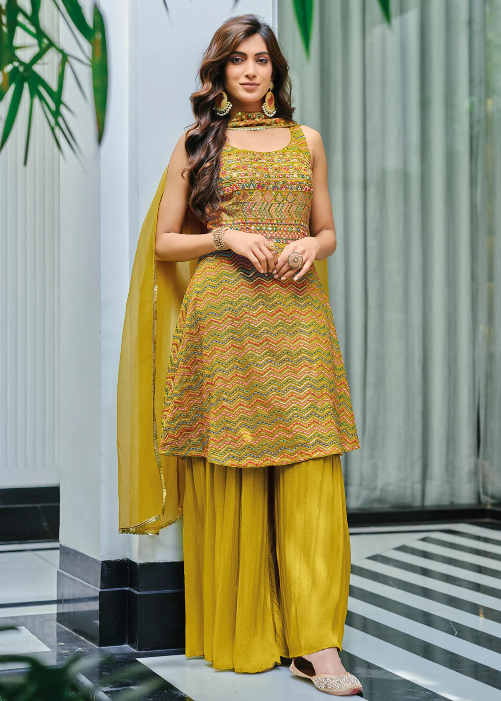Divine Yellow Party Festive Palazzo Salwar Suit - Image 4