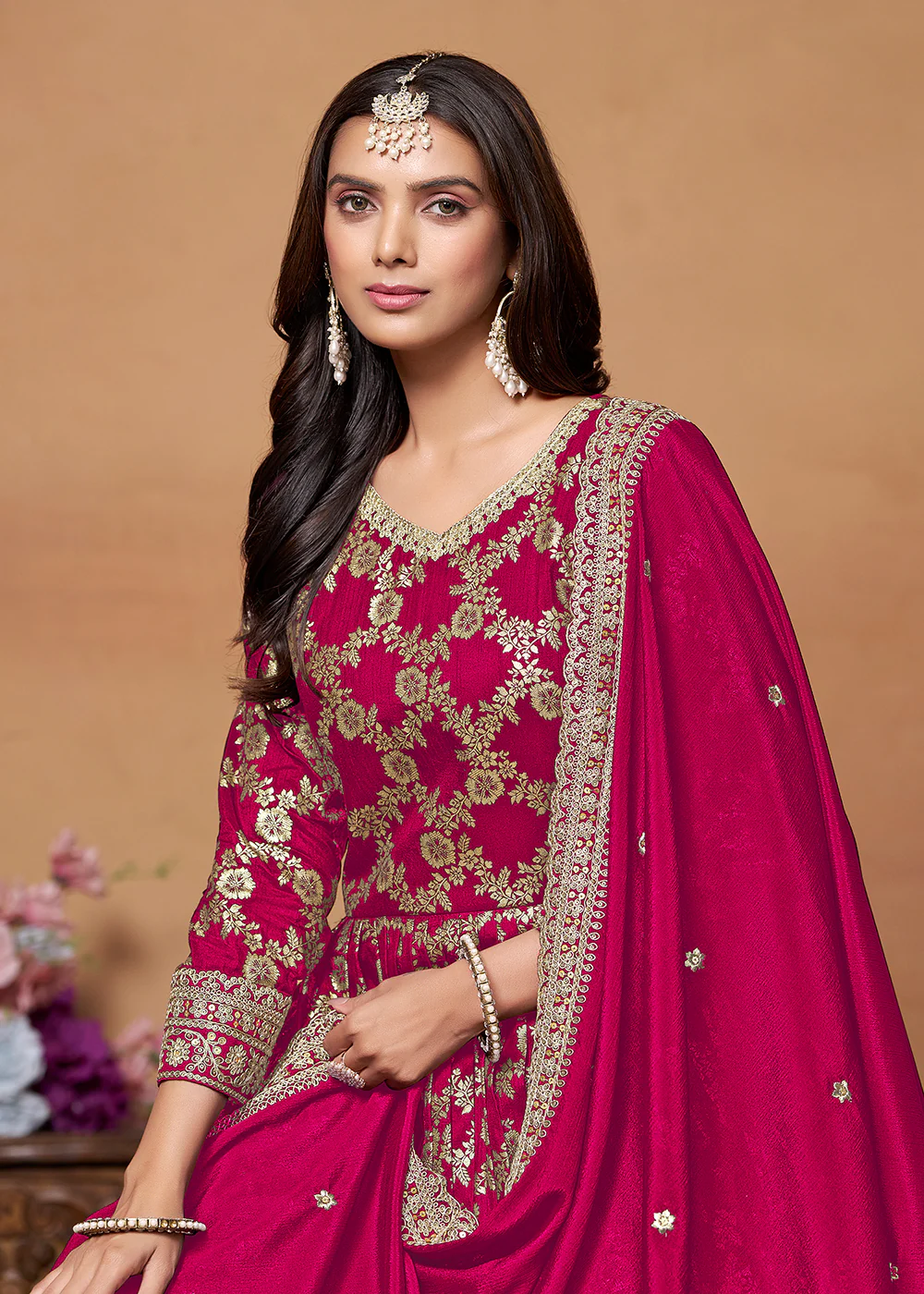 Dola Jacquard Pink Embroidered Festive Anarkali Suit - Image 2