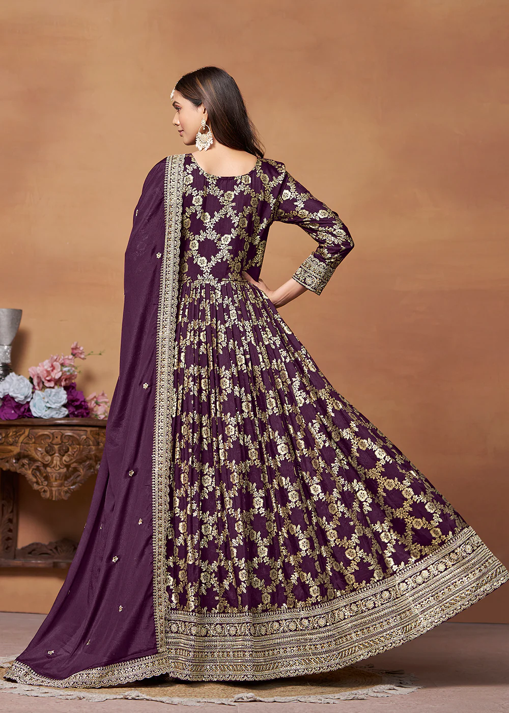 Dola Jacquard Purple Embroidered Festive Anarkali Suit - Image 3