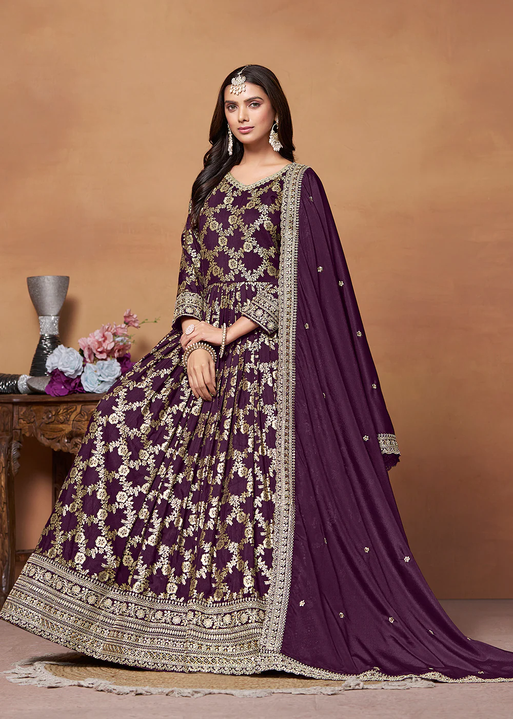 Dola Jacquard Purple Embroidered Festive Anarkali Suit - Image 4