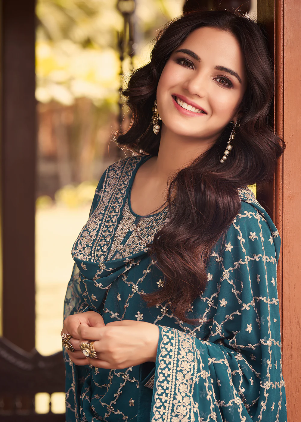 Dola Silk Charming Turquoise Embroidered Festive Salwar Suit - Image 4