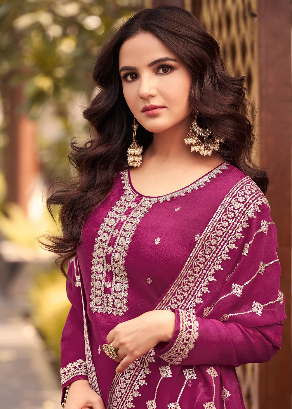 Dola Silk Exquisite Magenta Embroidered Festive Salwar Suit - Image 2