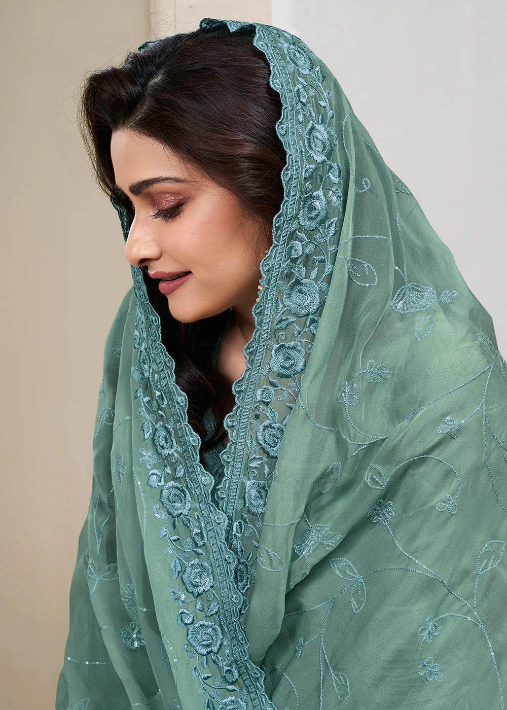 Dola Silk Green Thread Embroidered Wedding Salwar Suit - Image 2