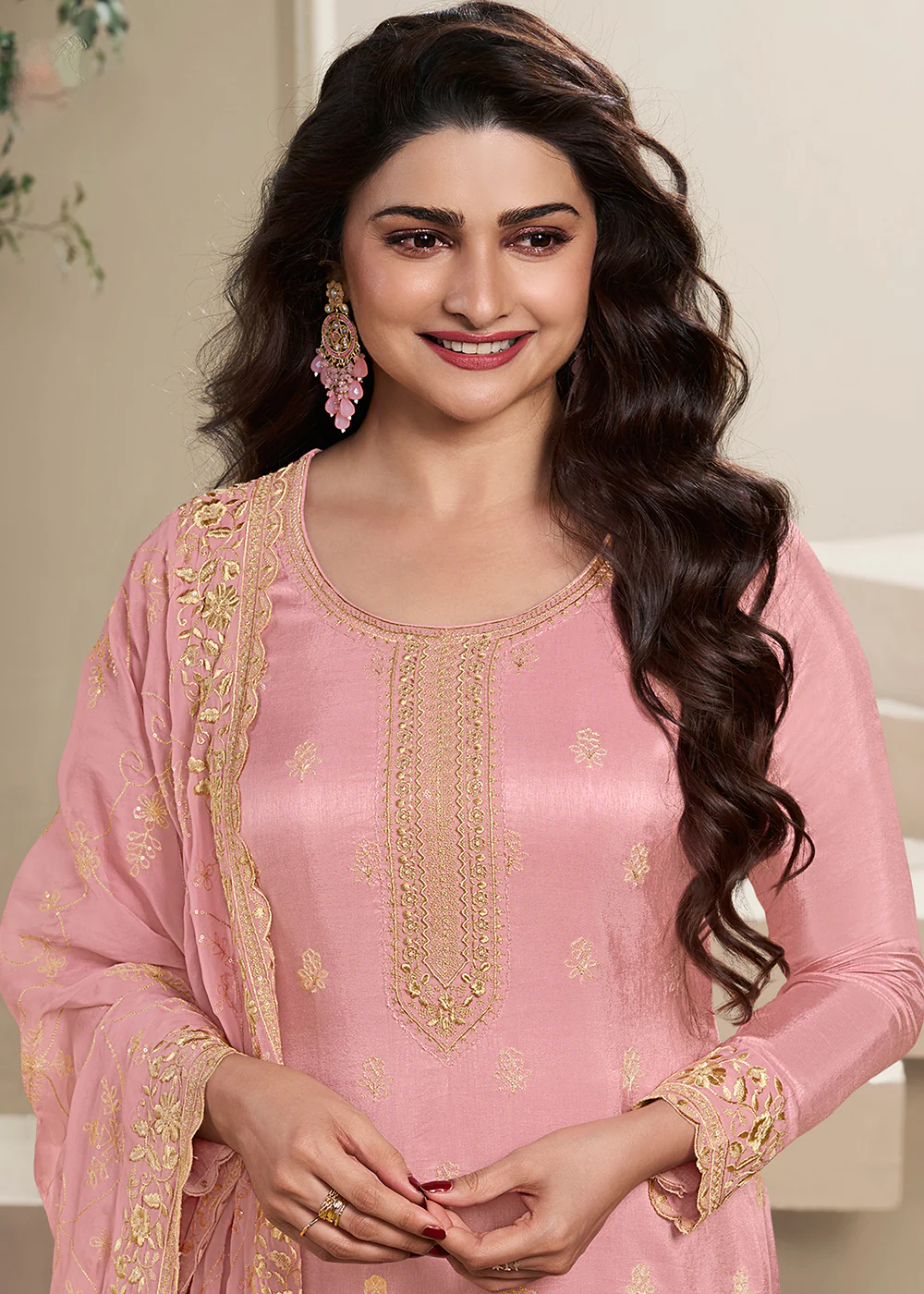 Dola Silk Peach Thread Embroidered Wedding Salwar Suit - Image 2