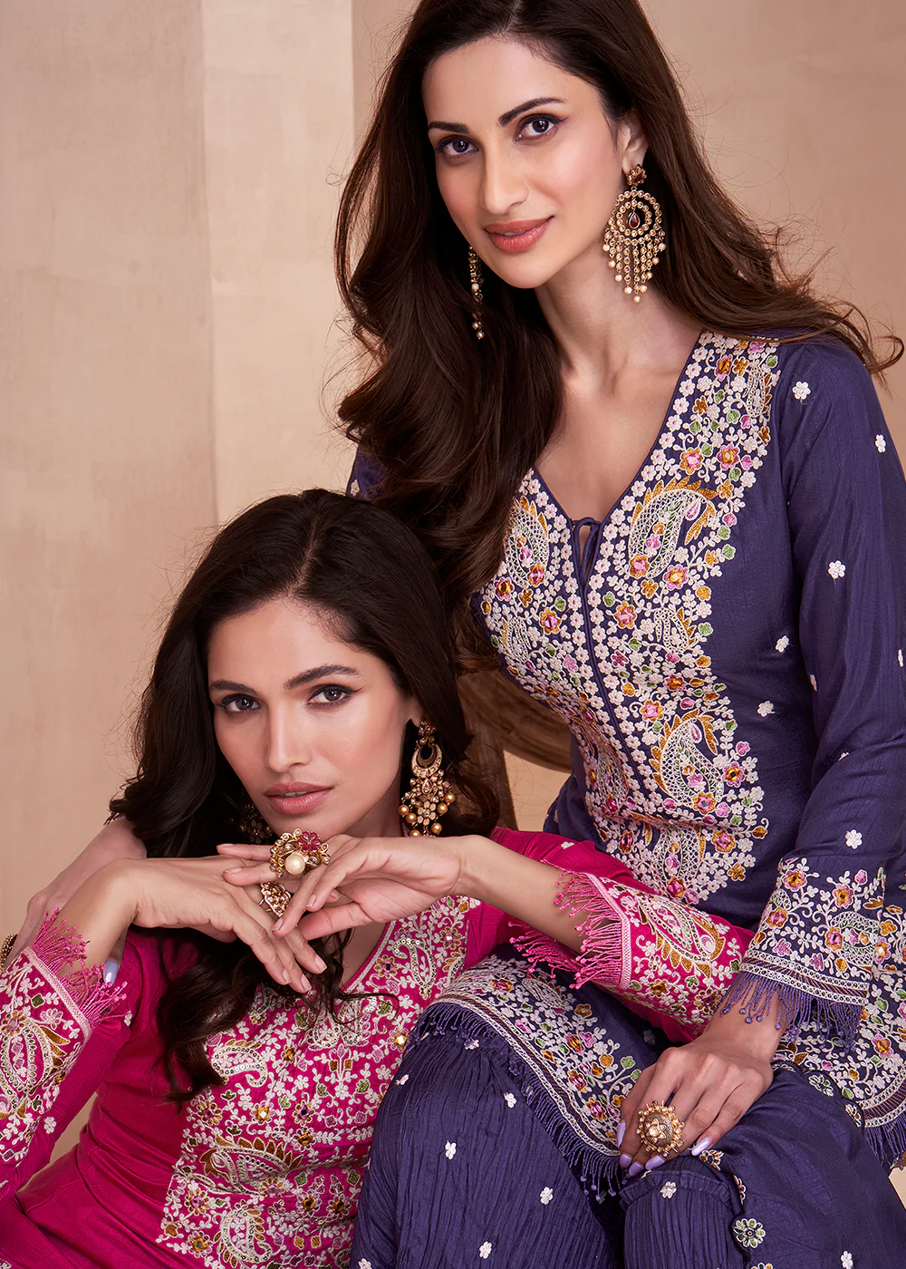 Dola Silk Pleasing Pink Embroidered Designer Palazzo Suit - Image 3