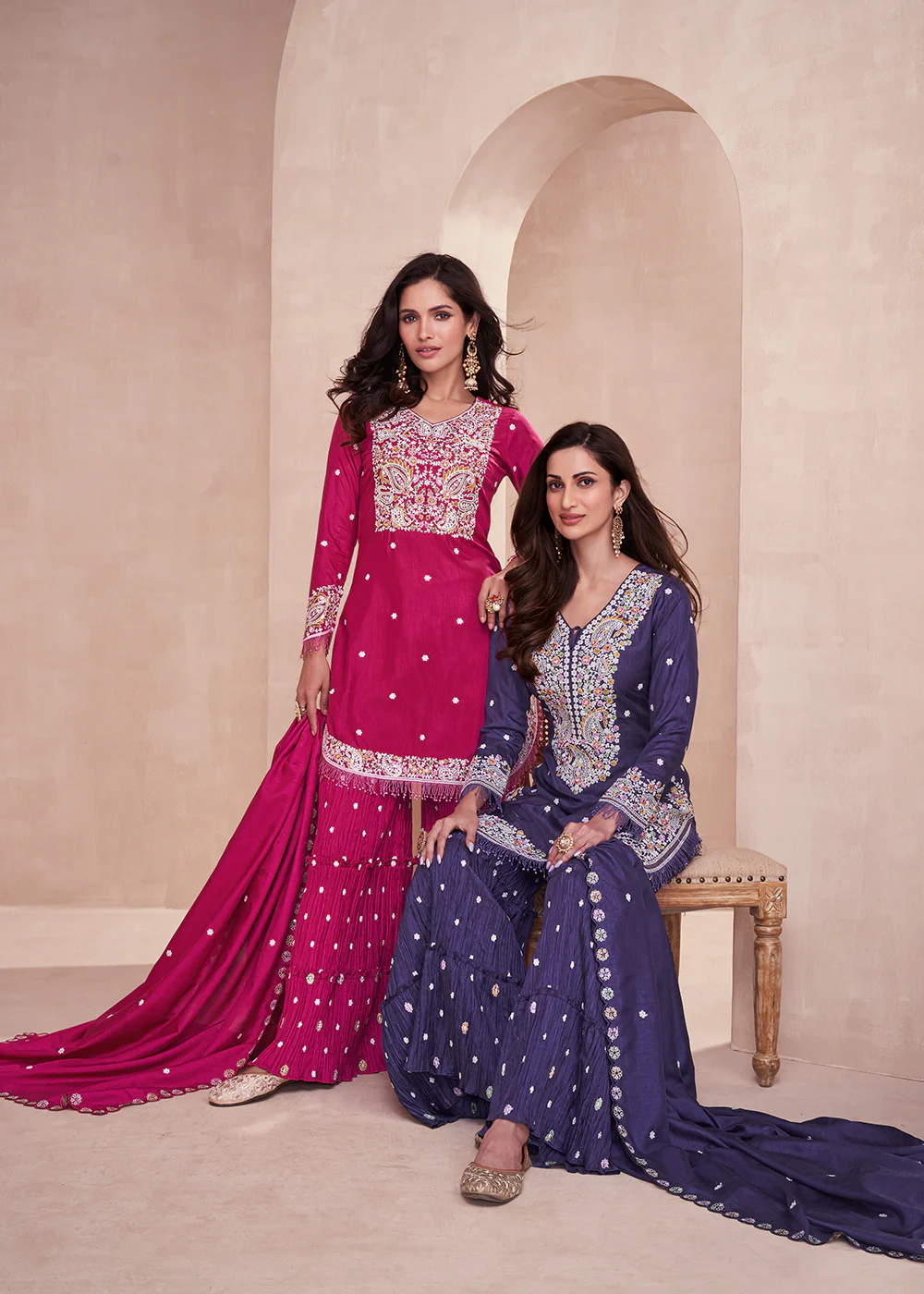 Dola Silk Pleasing Pink Embroidered Designer Palazzo Suit - Image 4