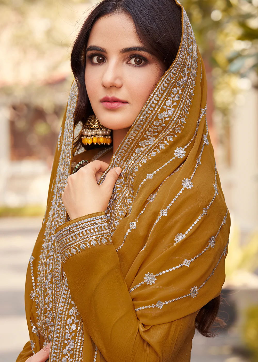 Dola Silk Pretty Mustard Embroidered Festive Salwar Suit - Image 2