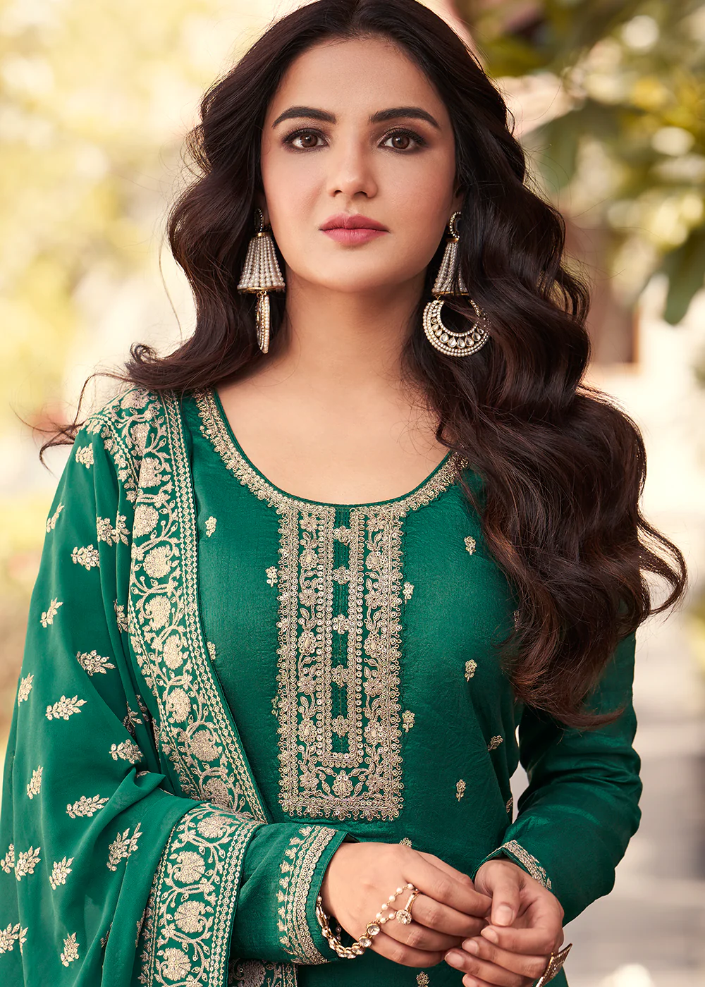 Dola Silk Vivacious Green Embroidered Festive Salwar Suit - Image 2