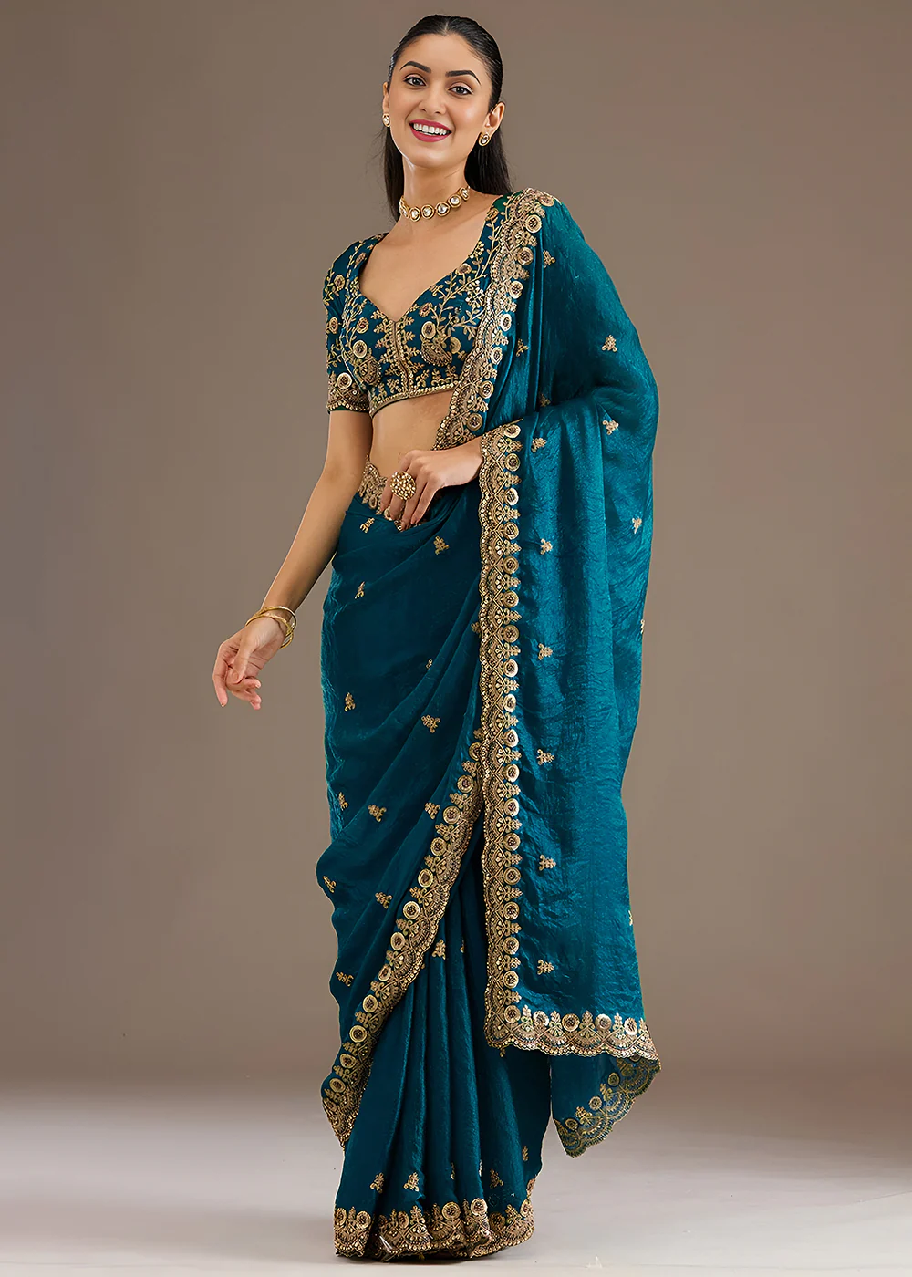 Dove Blue Multiple Sequins Embroidered Wedding Saree