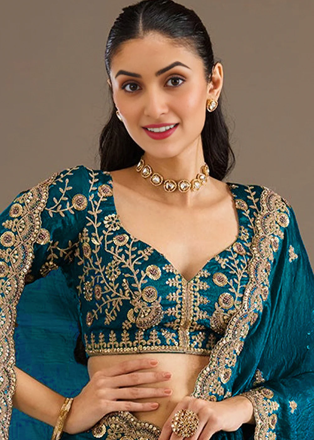 Dove Blue Multiple Sequins Embroidered Wedding Saree - Image 2