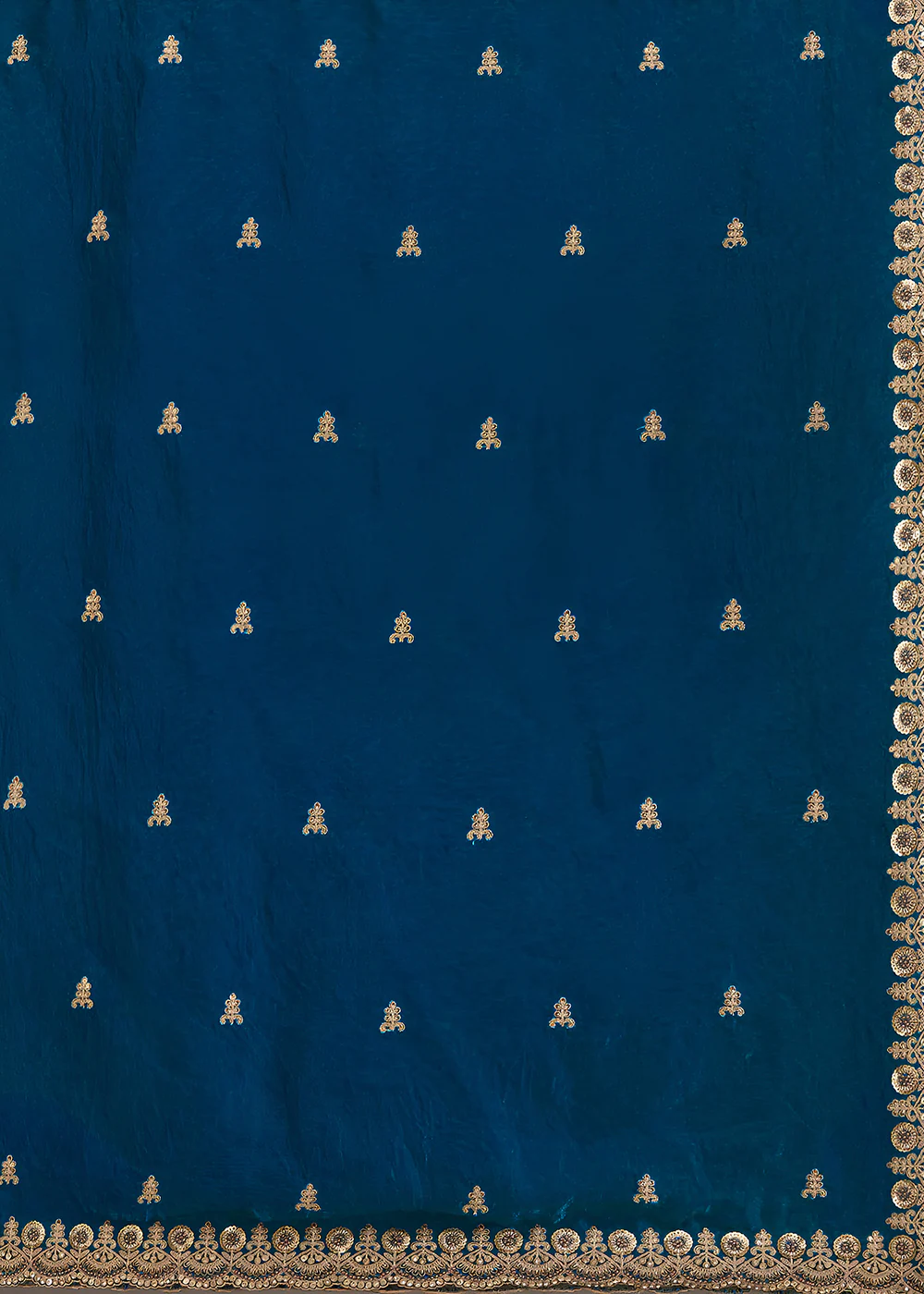 Dove Blue Multiple Sequins Embroidered Wedding Saree - Image 8