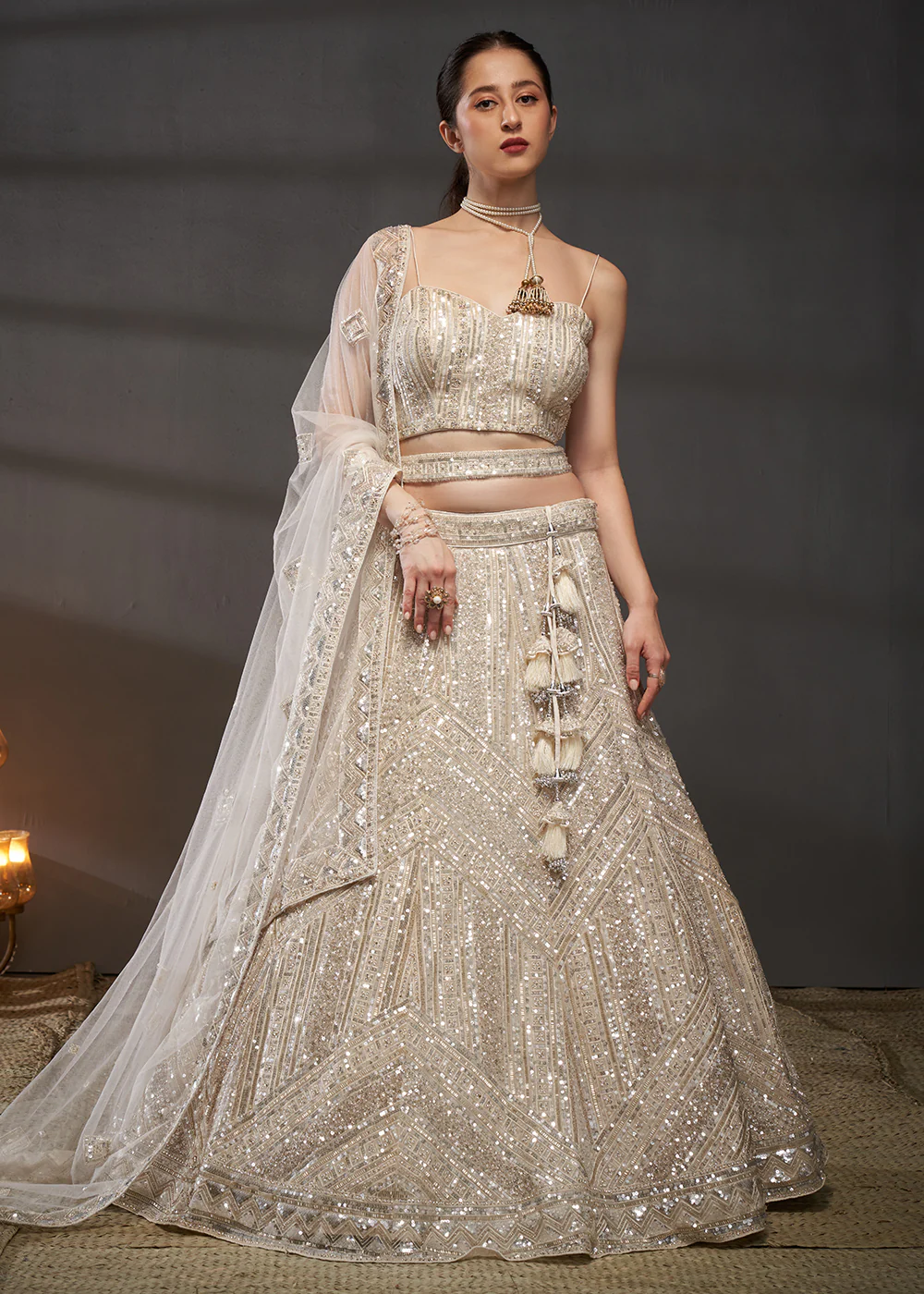 Dreamy Cream Net Full Flaired Designer Lehenga Choli