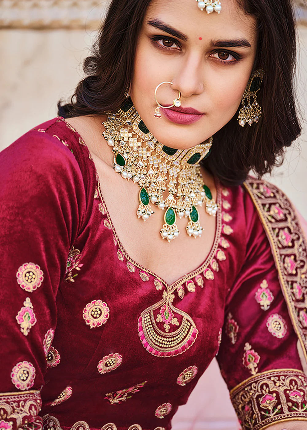 Dreamy Maroon Velvet Dori & Zarkan Work Bridal Lehenga Choli - Image 2
