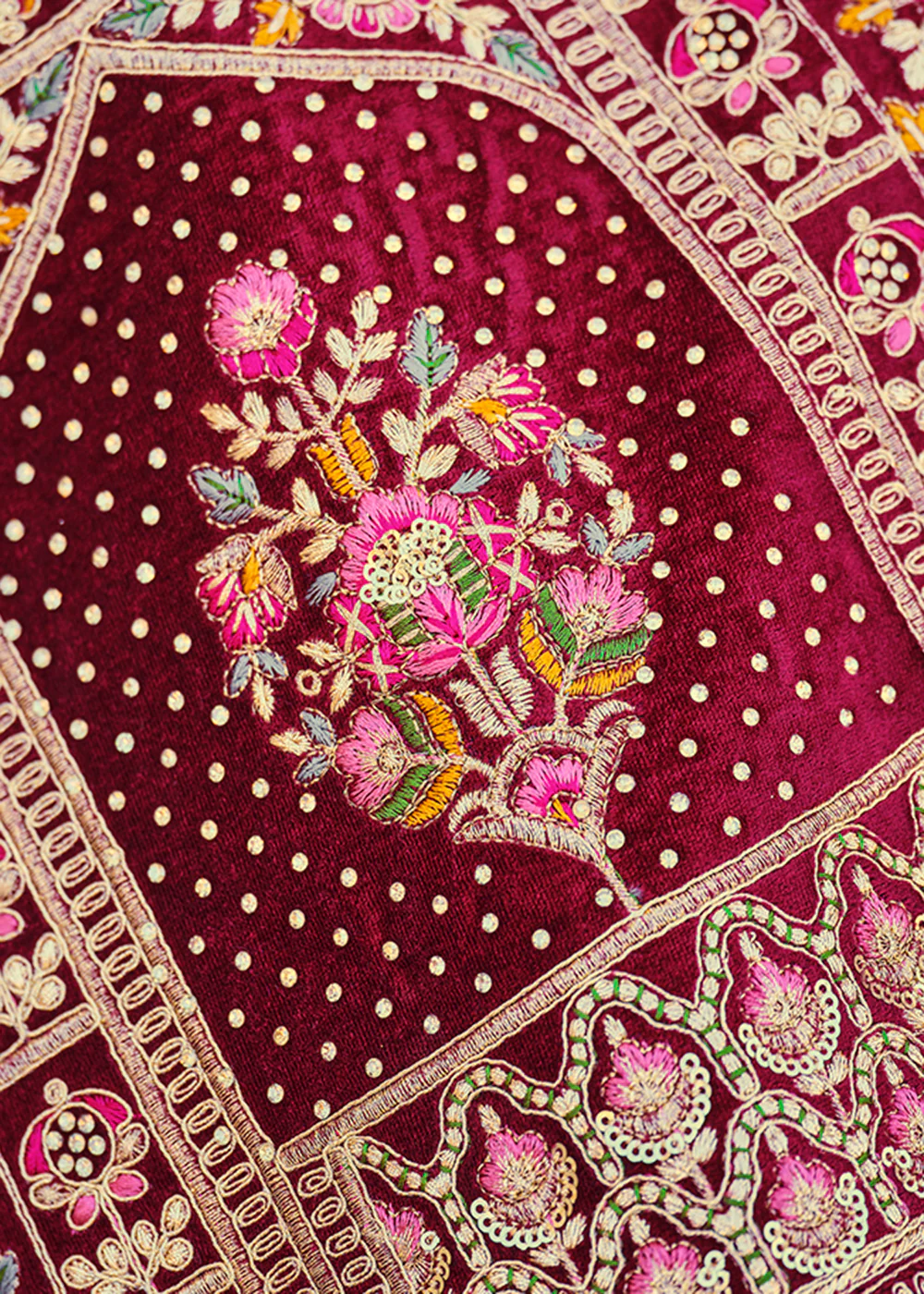 Dreamy Maroon Velvet Dori & Zarkan Work Bridal Lehenga Choli - Image 5