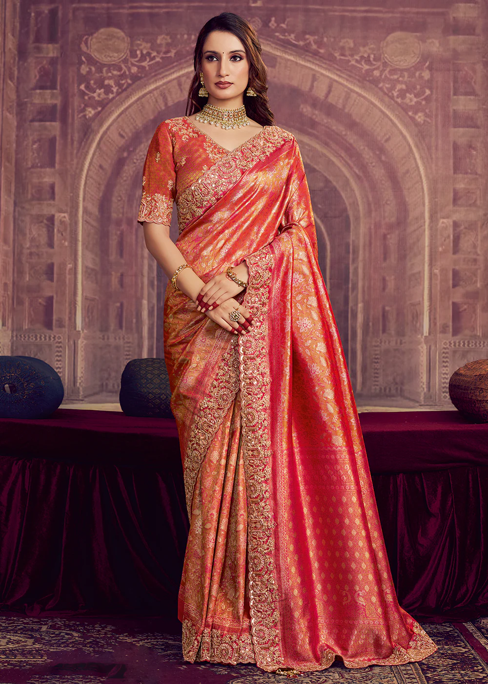 Dreamy Pink Heavy Embroidered Designer Wear Saree