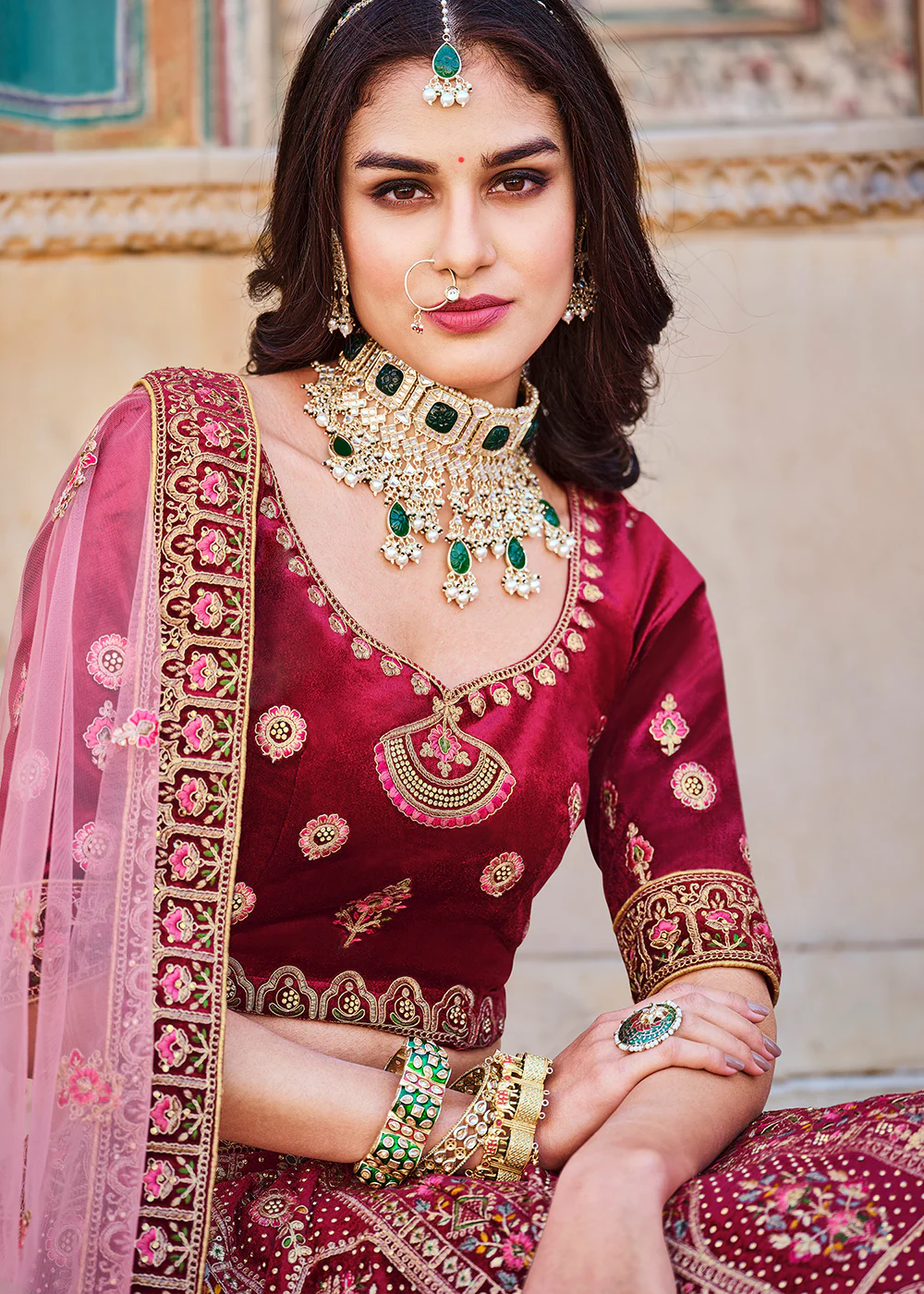 Dreamy Red Velvet Dori & Zarkan Work Bridal Lehenga Choli - Image 5