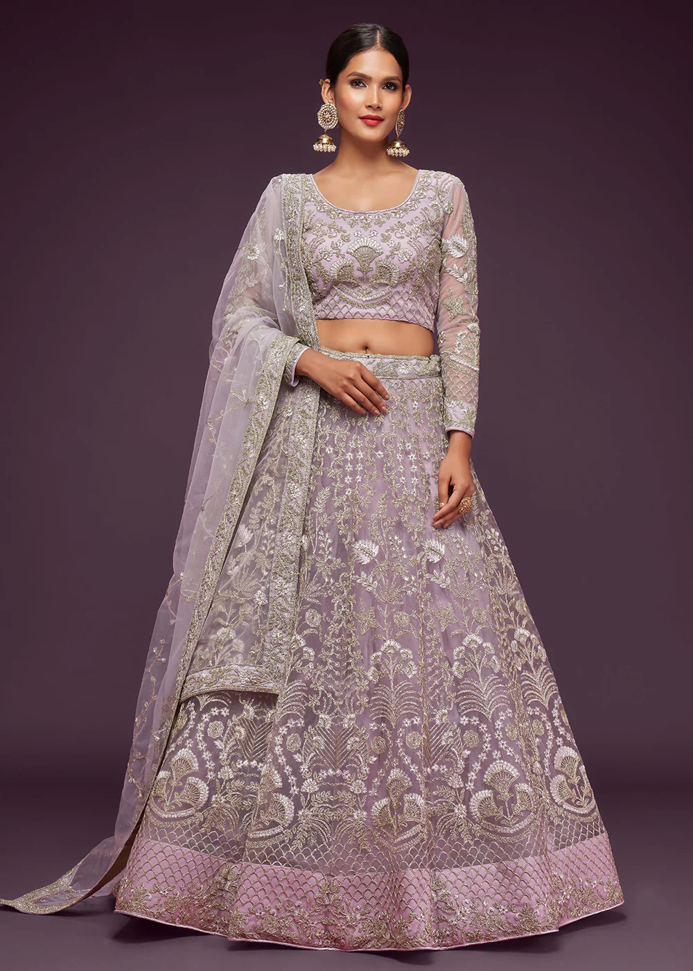 Dusky Orchid Embroidered Soft Net Wedding Lehenga Choli