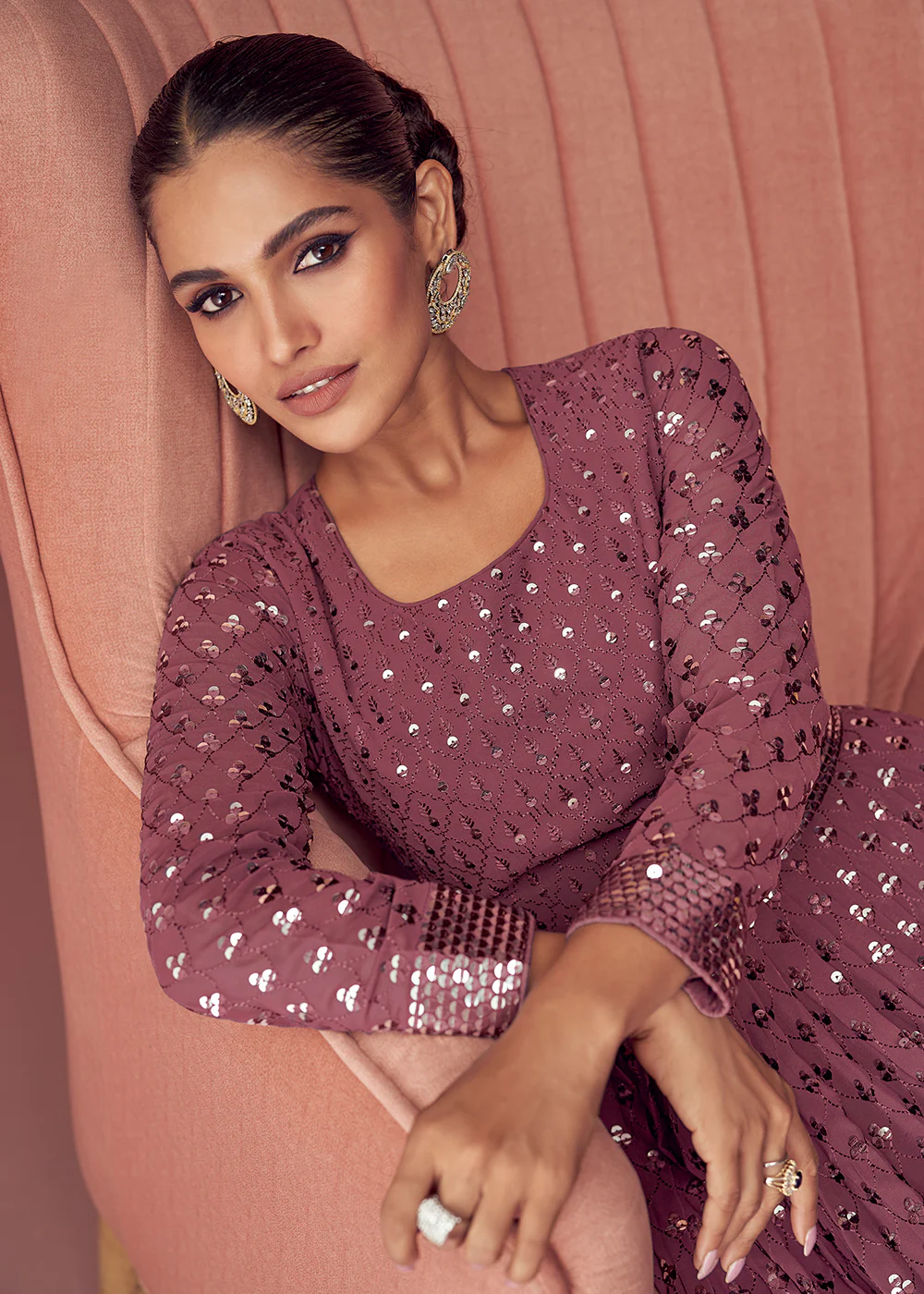 Dusty Mauve Bridesmaid Wear Wedding Wear Anarkali Suit - Image 2