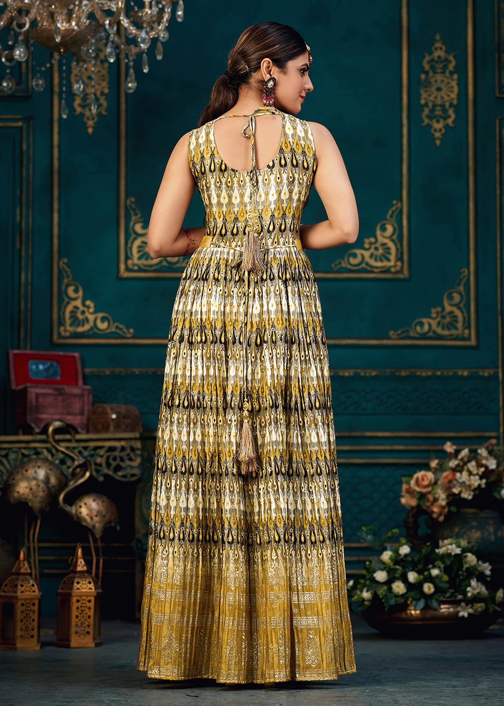 Dusty Mustard Digital Foil Printed Ready to Wear Gown - Image 4