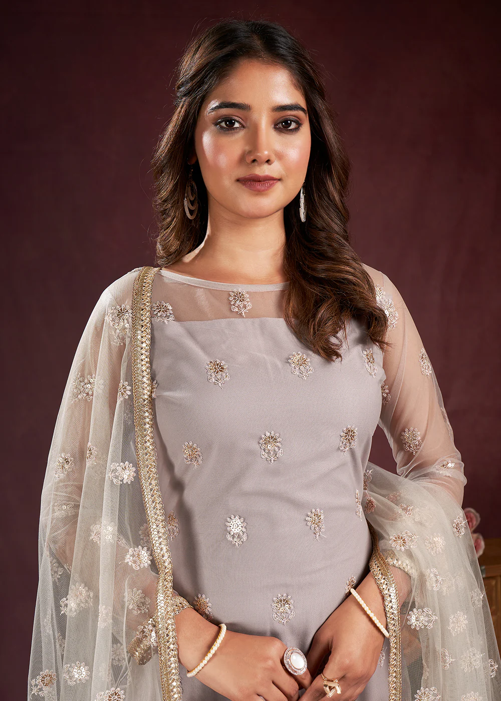 Dusty Onion Butterfly Net Embroidered Festive Salwar Suit - Image 2