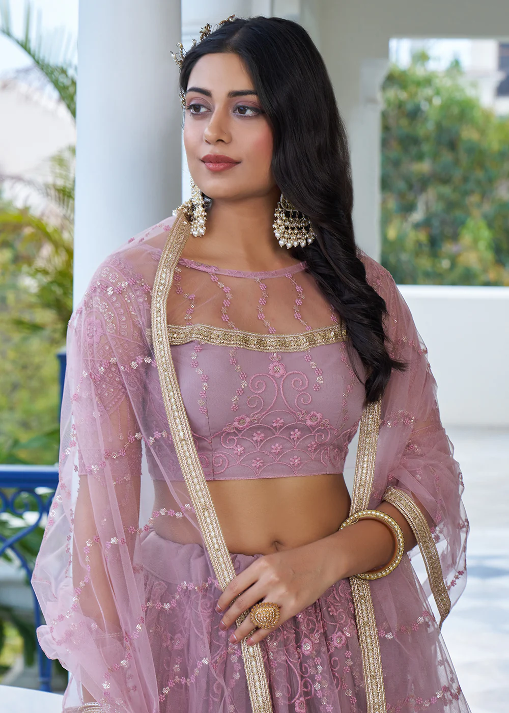 Dusty Pink Designer Embroidered Wedding Lehenga Choli - Image 2