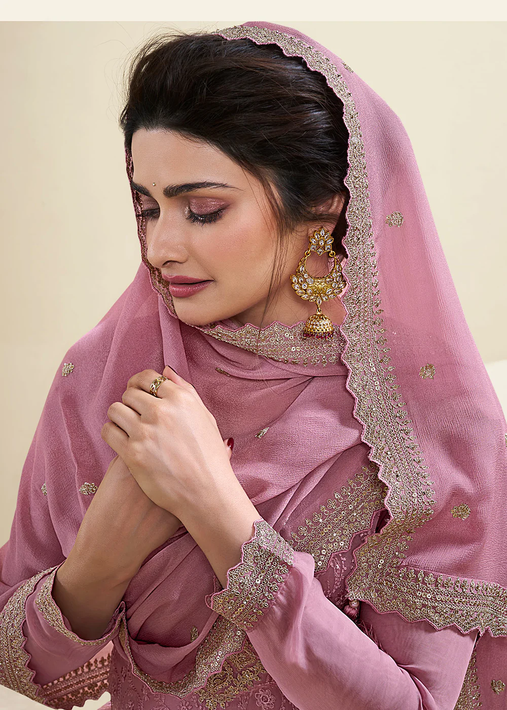 Dusty Pink Schiffli Embroidered Organza Salwar Suit - Image 2