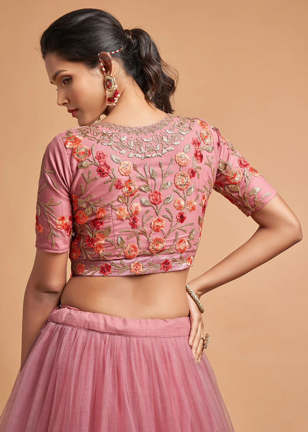Dusty Pink Stylish Embroidered A Line Lehenga Choli - Image 4